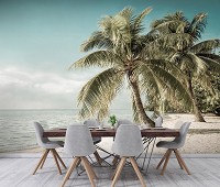 3D Флізелінові фотошпалери Природа Пісок Сонце 312 x 219 см Море - Пальми на пляжі (13343VEXXL)+клей