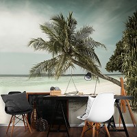 Океан флизелиновые фотообои 3D 368 x 254 см Море - Одинокая пальма на пляже (13344V8)+клей
