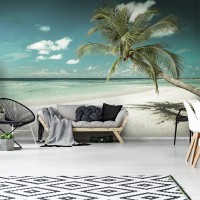 Флизелиновые 3D фотообои море 254 x 184 см Одинокая пальма у океана (13346V4)+клей