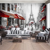 Флизелиновые фотообои в спальню над кроватью 368 x 280 см Город - Эйфелева башня в Париже (13357V10)+клей
