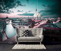 3D Красивые флизелиновые фотообои на кухню 312 x 219 см Город Берлин - Мост и Телебашня (13359VEXXL)+клей