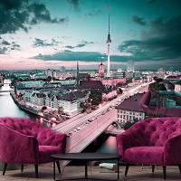3D Флизелиновые фотообои в зал 368 x 280 см Город Берлин - Мост и Телебашня (13359V10)+клей