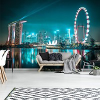Флизелиновые фотообои в спальню 312 x 219 см Город - Ночной Сингапур (13361VEXXL)+клей