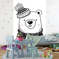 Флизелиновые фото обои в детскую 184 x 254 см Плюшевый мишка в шарфике (13384V4A)+клей