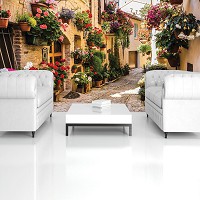 Флизелиновые 3D фотообои в спальню Архитектура Аллея Переулок Италия 312x219 см Улица в цветах (1339VEXXL)+клей