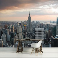 Флизелиновые фото обои 3D Небоскребы Небо 312x219 см Нью-Йорк Вид на город (133VEXXL)+клей