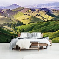 Флизелиновые фотообои 3д природа Тоскана Горы Пейзаж - Поля холмов до горизонта (13459V)+клей