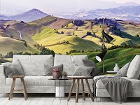 Флизелиновые фотообои 3д Природа Тоскана Горы 312 x 219 см Пейзаж - Поля холмов до горизонта (13459VEXXL)+клей