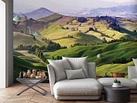 Флизелиновые фотообои горы 3D Тоскана 416 x 254 см Пейзаж - Поля холмов до горизонта (13459VEXXXL)+клей