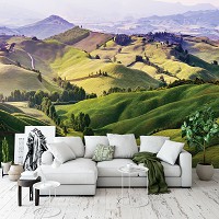 Флизелиновые фотообои горы 3D Тоскана 416 x 290 см Пейзаж - Поля холмов до горизонта (13459VEXXXXL)+клей