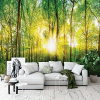 Готовые флизелиновые фотообои 3D Деревья 416 x 254 см Природа - Весенний лес в лучах солнца (13461VEXXXL)+клей