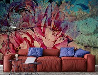 Флизелиновые фото обои 254x184 см Нарисованный большой цветок на стене (13484V4)+клей