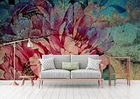 Флизелиновые фотообои 368x254 см Нарисованный большой цветок на стене (13484V8) +клей