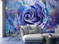 Красивые флизелиновые фотообои 368x254 см Синий цветок на бетоне (13485V8) +клей