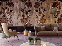 Флизелиновые фото обои листья 254x184 см коричневые цветы (13486V4)+клей