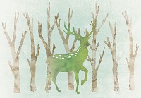 Флизелиновые фото обои ветки 254x184 см Зеленый олень (13495V4)+клей - вид 1 миниатюра