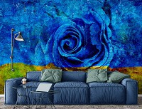 Флизелиновые фотообои на всю стену 368 x 280 см Голубой желтый цветок розы (13499V10)+клей