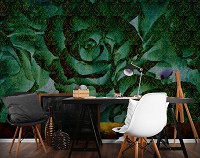 Флизелиновые фотообои розы 368x254 см Зеленый цветок (13502V8) +клей