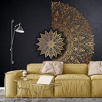 Чорні флізелінові фотошпалери 3d 312x219 см Золота графітова мандала у стилі бохо (13504VEXXL) +клей
