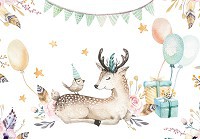 Скандинавські акварельні флізелінові фотошпалери тварини Дитячі - Оленя та пташка на святі (13509V)+клей - вид 1 мініатюра