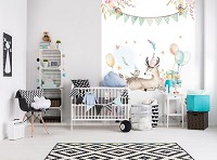 Скандинавские флизелиновые фото обои воздушные шары 206x275 см Детские - Олененок и птичка на празднике (13509VEA)+клей