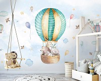 Флизелиновые фотообои Скандинавские акварельные путешествия Детские - Животные на воздушном шаре (13510V)+клей