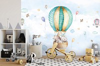Готовые флизелиновые фотообои 416 x 254 см Скандинавские Детские - Животные на воздушном шаре (13510VEXXXL)+клей