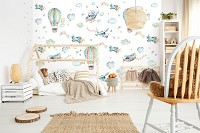 Флизелиновые фотообои в детскую комнату мальчика Воздушные Шары Вертолет Самолет (13511V)+клей