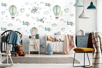 Флизелиновые фотообои 416 x 254 см Детские для мальчиков - Самолеты вертолеты и воздушные шары (13511VEXXXL)+клей