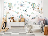 Флизелиновые фотообои для детской мальчика 520 x 318 см Самолеты вертолеты и воздушные шары (13511VEXXXXXL)+клей