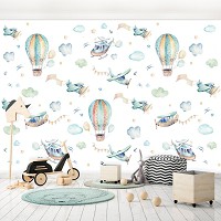 Флизелиновые фотообои в детскую мальчика 368 x 254 см Самолеты вертолеты и воздушные шары (13511V8)+клей