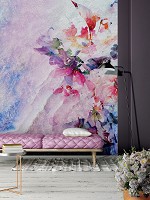 Флизелиновые фотообои ветикальные 184x254 см Нарисованные цветы на стене (13512V4A)+клей