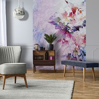 Флизелиновые фотообои в интерьере 206x275 см Нарисованные цветы на стене (13512VEA)+клей