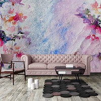 Флизелиновые фото обои 254x184 см Нарисованные цветы на стене (13512V4)+клей