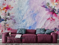 Флизелиновые фотообои для спальни 416x254 см Нарисованные цветы на стене (13512VEXXXL) +клей