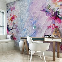 Флизелиновые фотообои Нарисованные цветы на стене (13512V)+клей