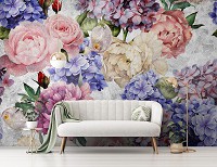 Флизелиновые фотообои любовь 368 x 254 см Цветы Пастель Пионы Гортензии (13513V8)+клей