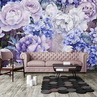 Флизелиновые фотообои 312 x 219 см цветы фиолетовые пионы гортензии (13514VEXXL)+клей