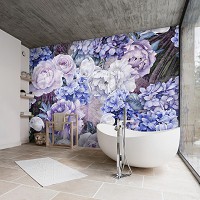 Флизелиновые фотообои для кухни 416 x 254 см цветы фиолетовые пионы гортензии (13514VEXXXL)+клей