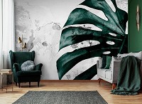 Природа весна флизелиновые фотообои 368 x 254 см Листья монстеры на бетоне (13516V8)+клей