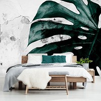 Флизелиновые фотообои на кухню цветы 416 x 290 см Листья монстеры на бетоне (13516VEXXXXL)+клей