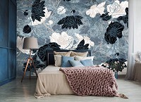 Красивый узор Флизелиновые фотообои Нарисованные цветы в темных тонах (13522V)+клей