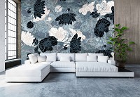 Флизелиновые фото обои узор 254 x 184 см Нарисованные цветы в темных тонах (13522V4)+клей