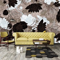 Флизелиновые фотообои красивый узор 416 x 254 см Черно-белые цветы на коричневом фоне (13523VEXXXL)+клей - вид 5 миниатюра