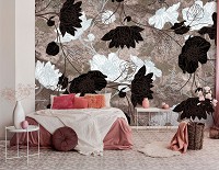 Флизелиновые фотообои красивый узор 416 x 254 см Черно-белые цветы на коричневом фоне (13523VEXXXL)+клей
