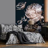 Флизелиновые фотообои 3D Цветы Пионы Розы 184 x 254 см Изумительный букет на черном фоне (13524V4A)+клей