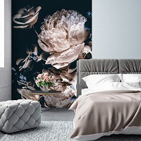 Флизелиновые 3D обои фото Цветы Пионы Розы 206 x 275 см Изумительный букет на черном фоне (13524VEA)+клей