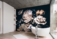 Романтические флизелиновые фотообои 3D Цветы Пионы 312 x 219 см Изумительный букет на черном фоне (13524VEXXL)+клей