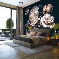 3D Квіти Півонії Троянди фотошпалери 368 x 254 см Дивовижний букет на чорному тлі (13524P8)+клей