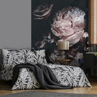 Флизелиновые фотообои 3D Розы Пионы 206x275 см Винтажные цветы на черном фоне (13525VEA)+клей